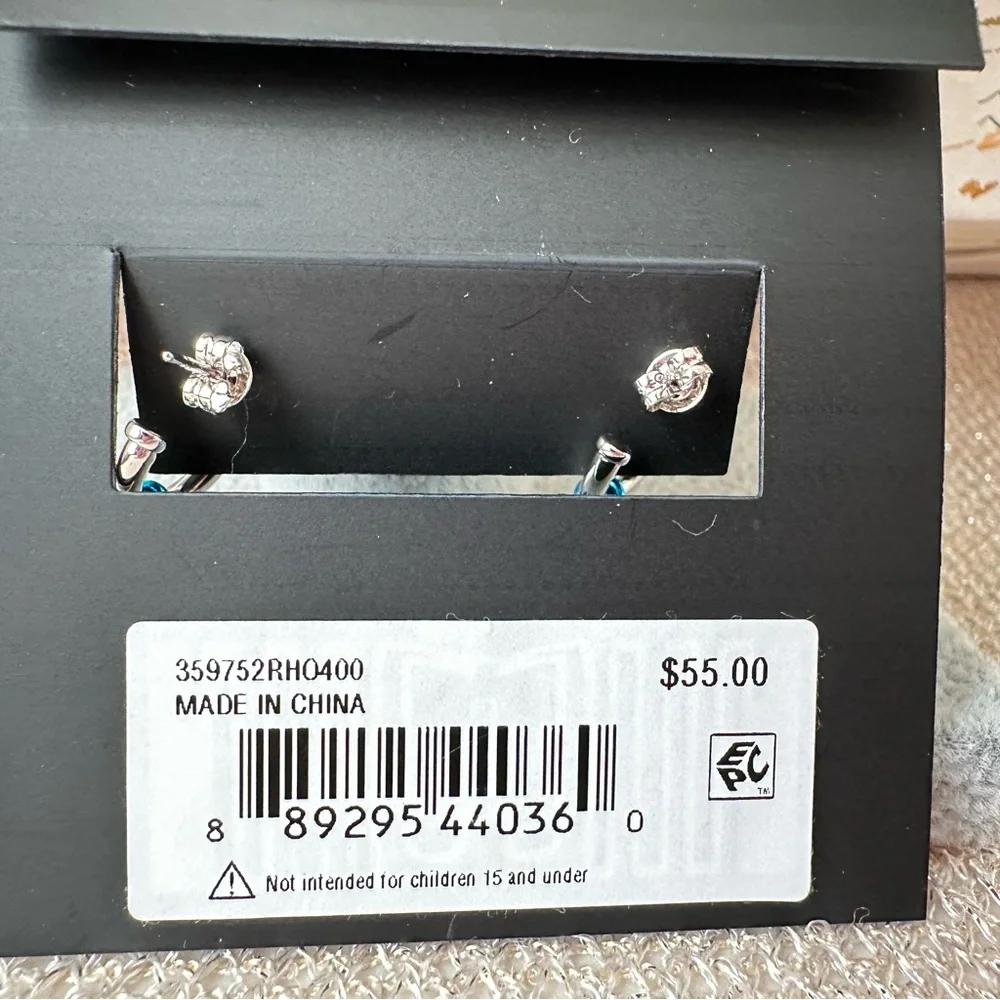 Coach Hanging C Huggie blue and silver earrings new with tag and pouch